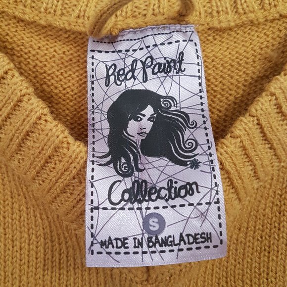 Red Paint Mustard Yellow Knit Sweater Dress Top, S - Picture 6 of 9